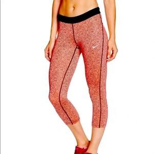 NIKE run relay compression Fit Womens Capri crop Training orange print legging S